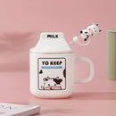Milk Carton 3D Shaped Ceramic Mug with Lid and Straw