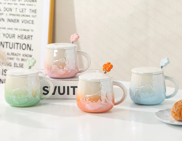 Sakura Cat Ceramic Mug with Spoon