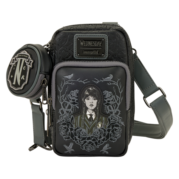 Wednesday - Black Roses Cell Phone Crossbody Bag with Coin Purse