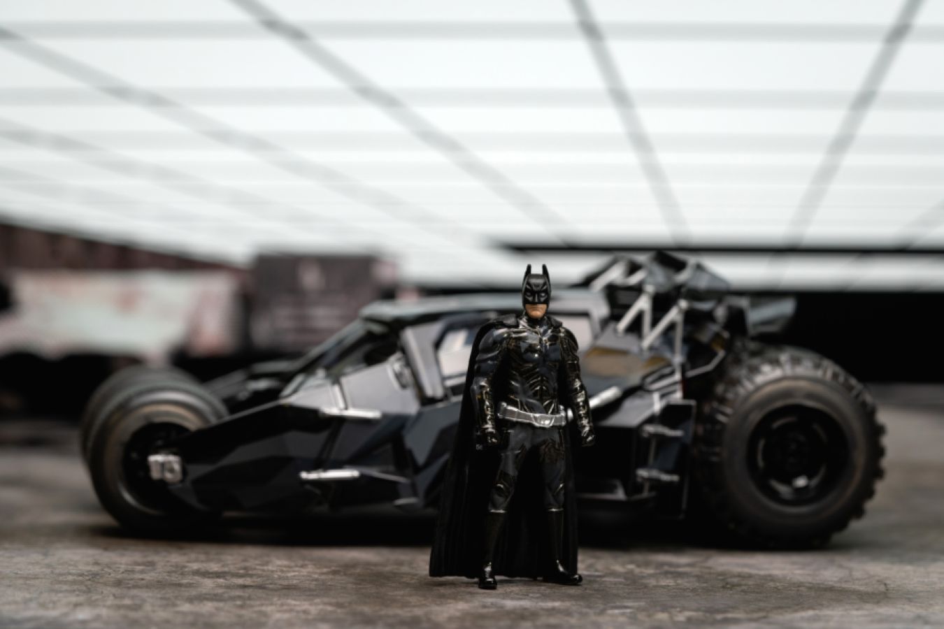 Batman: Dark Knight Trilogy - Batmobile with Batman (Black Camo) SDCC