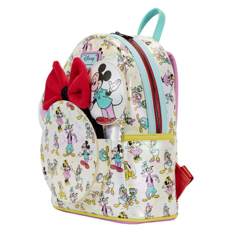 Disney: D100 - All-Over-Print Iridescent Mini Backpack with Mouse Ears Headband