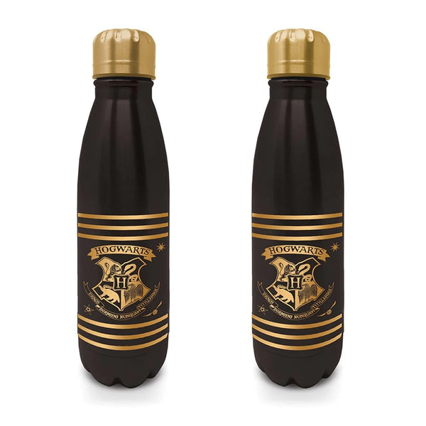 Harry Potter - Hogwarts Logo (Black and Gold) Metal Drink Bottle