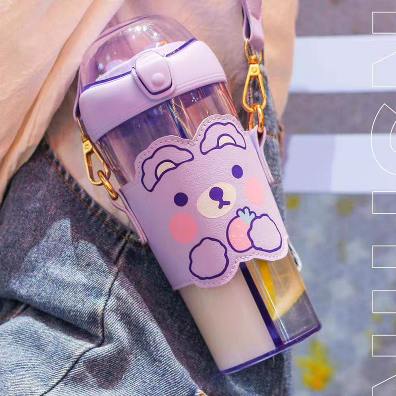 Kawaii Animal Dual Compartment Drink Bottle with Strap