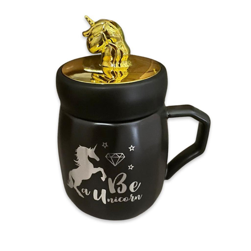 Golden Chibi Unicorn Mug with Screw Lid