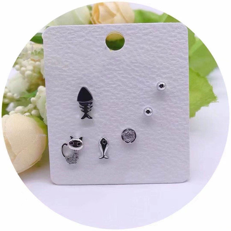 Cat & Fish Stud Set Earrings