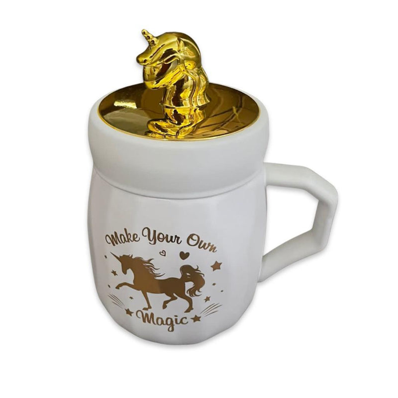 Golden Chibi Unicorn Mug with Screw Lid