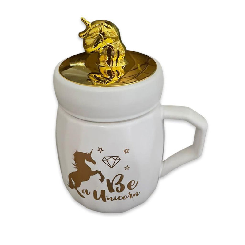 Golden Chibi Unicorn Mug with Screw Lid