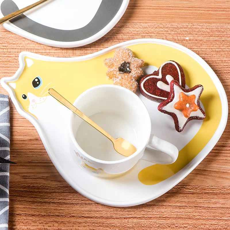 Cat Mug and Saucer Set with Spoon
