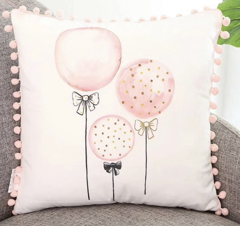 Pink Balloons Pom Pom cushion