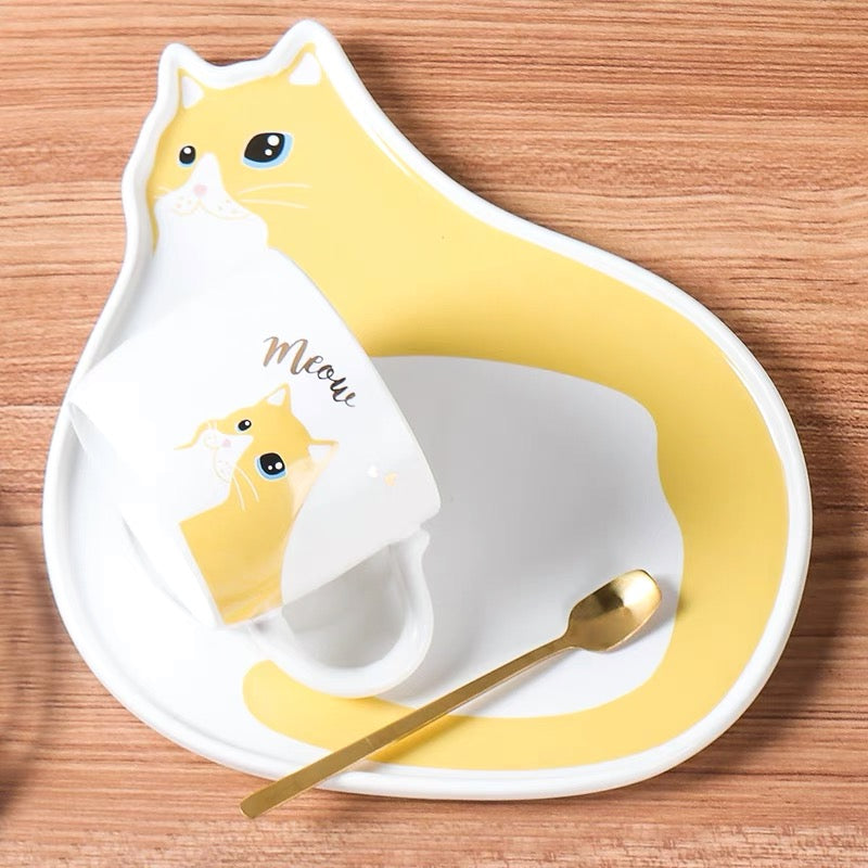Cat Mug and Saucer Set with Spoon