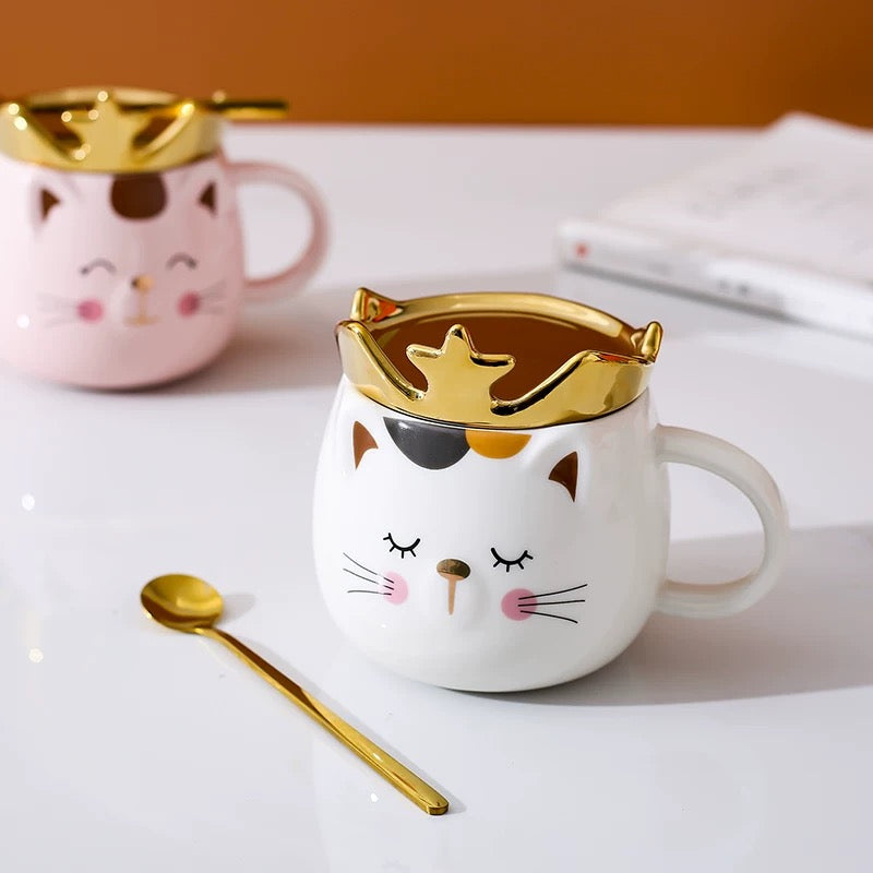 Queenie Cat Ceramic Mug with Spoon