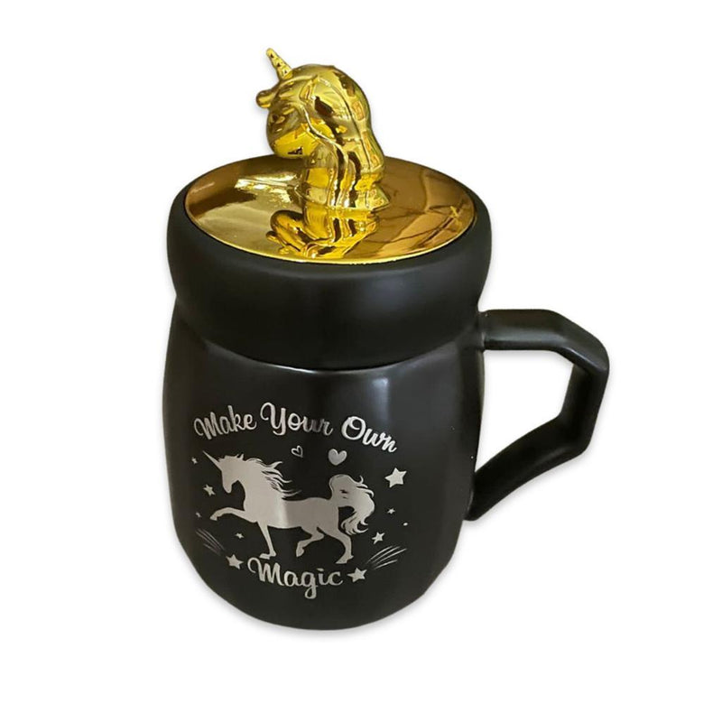 Golden Chibi Unicorn Mug with Screw Lid