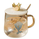 Blue Whales Glass Cup with Lid and Spoon