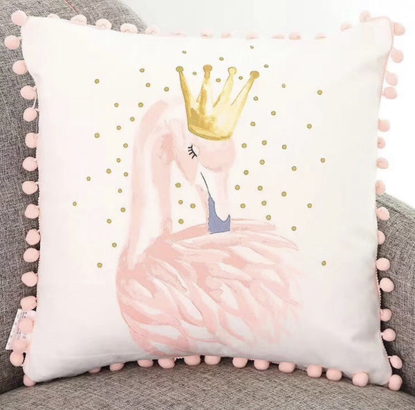 Crown Swan Pom Pom Cushion