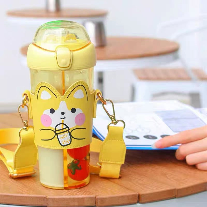 Kawaii Animal Dual Compartment Drink Bottle with Strap
