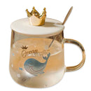 Blue Whales Glass Cup with Lid and Spoon