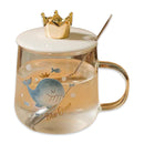 Blue Whales Glass Cup with Lid and Spoon