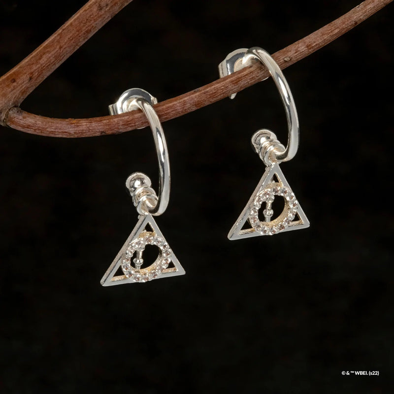 Harry Potter - Deathly Hallows Diamante Hoop Earrings (Silver)