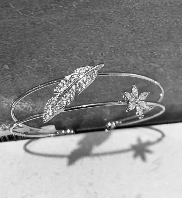 Leaf and Flower Crystal Bangle