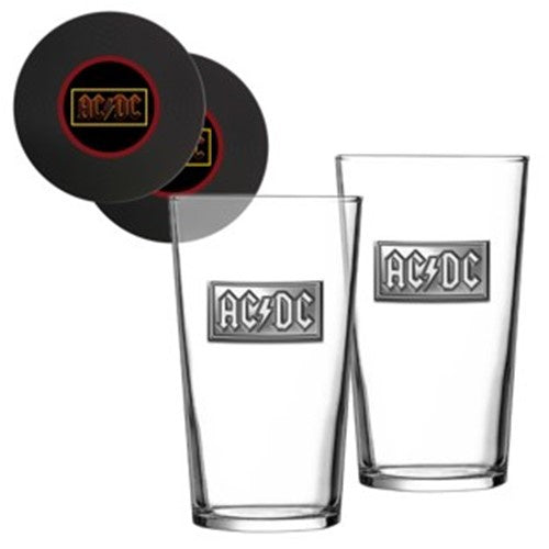AC/DC Set of 2 Glass & Coasters