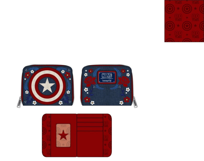 Captain America - Floral Shield Zip Purse