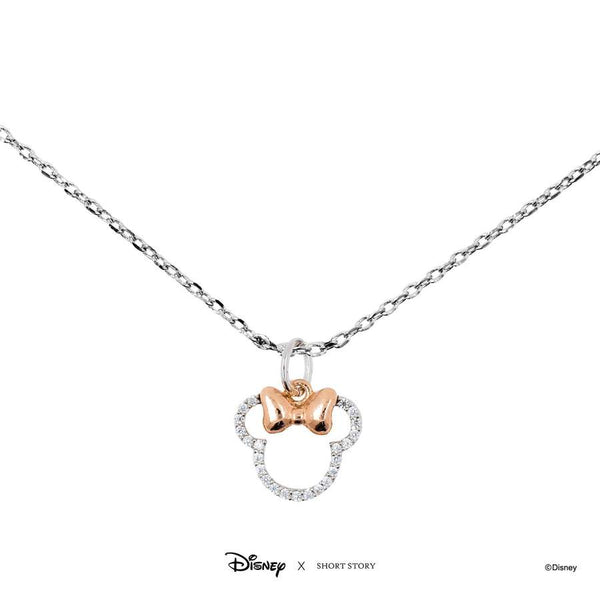 Disney - Diamante Minnie Ears Stencil Charm Necklace (Silver)
