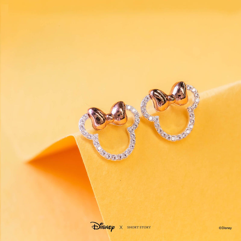 Disney - Diamante Minnie Ears Stencil Earrings (Silver)