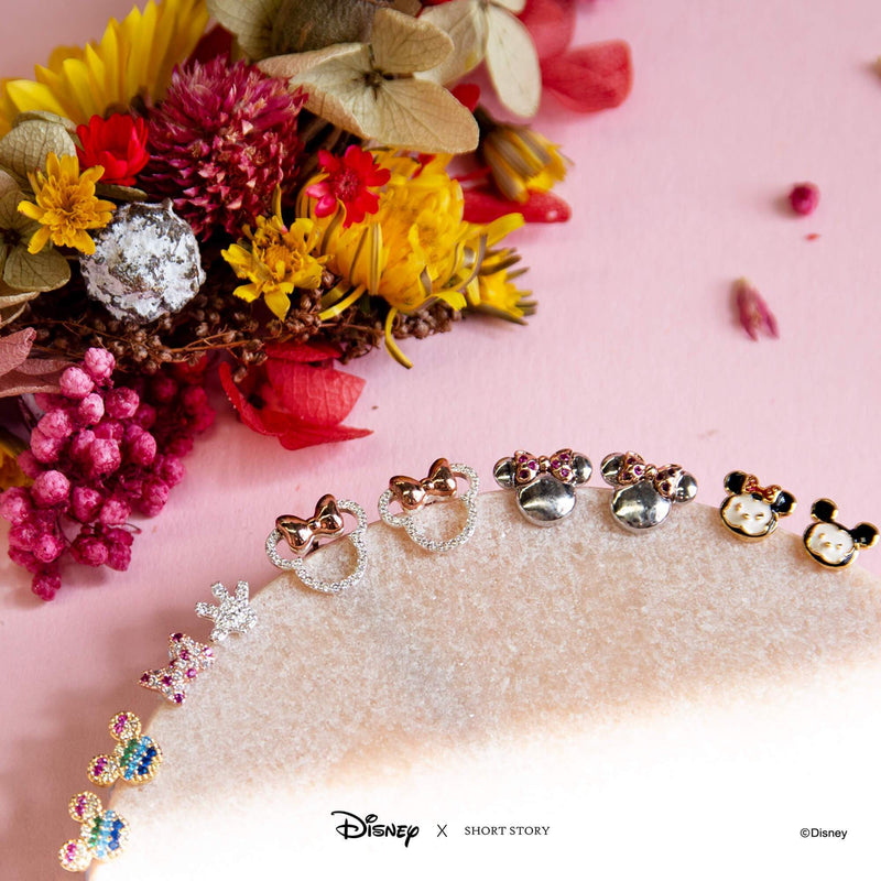 Disney - Diamante Minnie Ears Stencil Earrings (Silver)